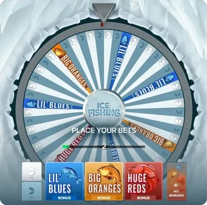 Close view of the Ice Fishing wheel and betting fields